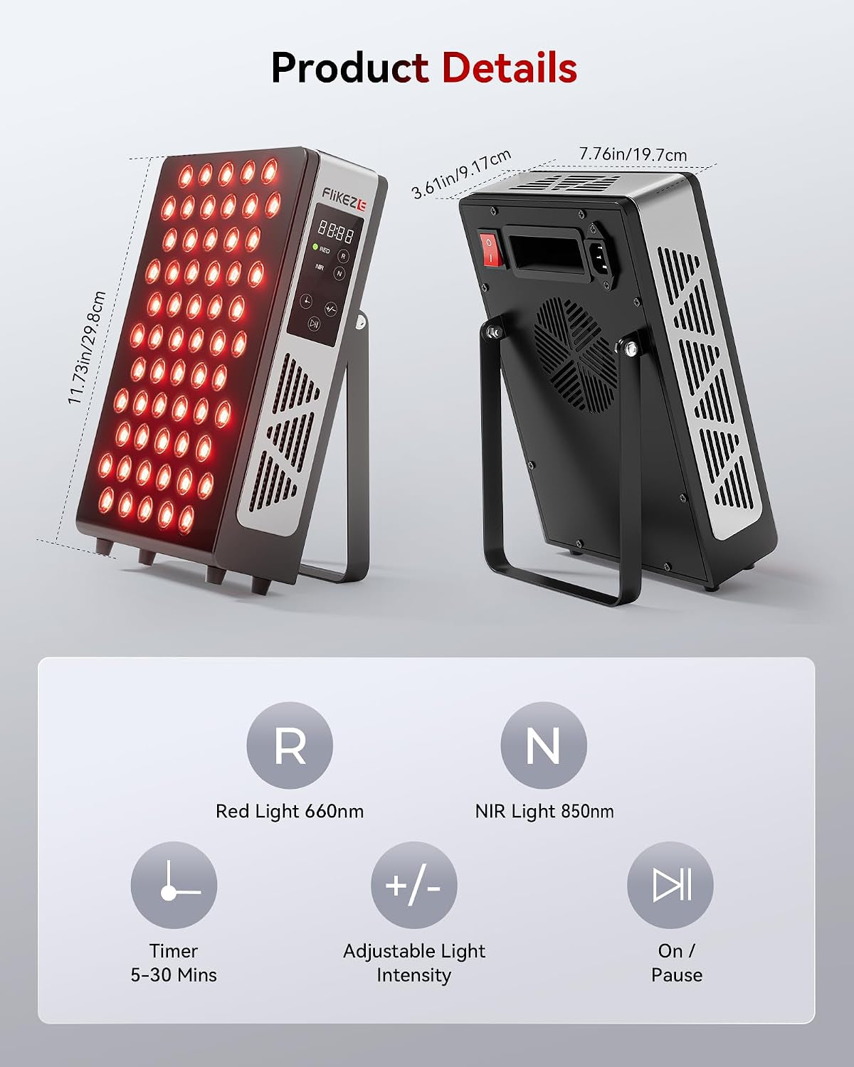 Red Light Therapy Panel for Full Body Face, Dual Chip 660Nm 850Nm