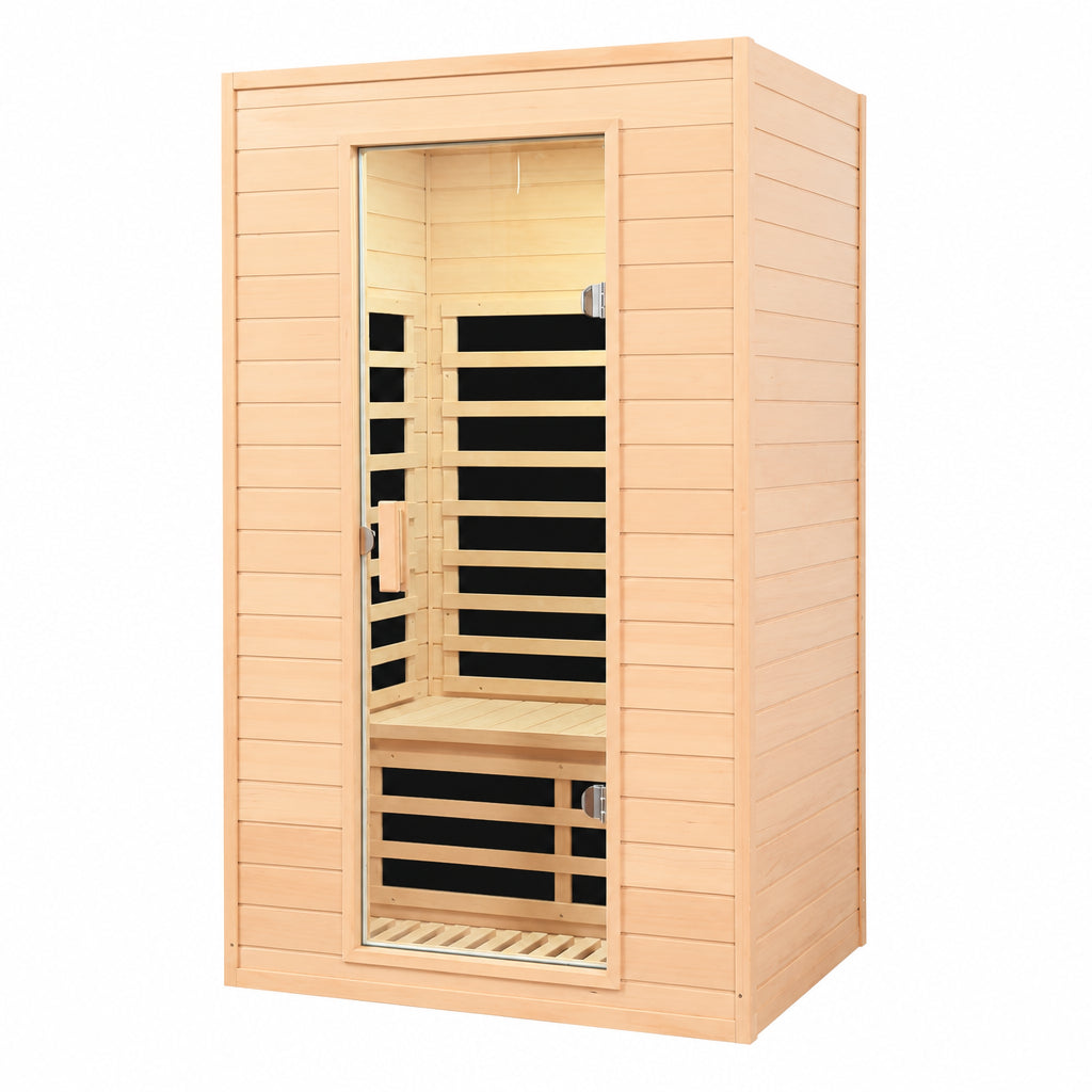 2 Person Low EMF Far Infrared Sauna, 5 Heating Panels, 1500W/120V, Canadian Hemlock Indoor Sauna with Bluetooth Speakers, Reading Lights, Roof Vent, Tempered Glass
