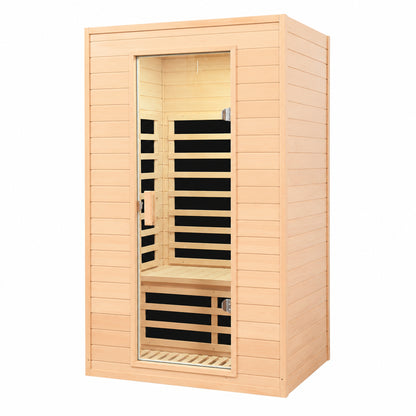 2 Person Low EMF Far Infrared Sauna, 5 Heating Panels, 1500W/120V, Canadian Hemlock Indoor Sauna with Bluetooth Speakers, Reading Lights, Roof Vent, Tempered Glass