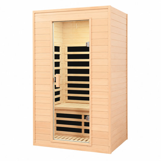 2 Person Low EMF Far Infrared Sauna, 5 Heating Panels, 1500W/120V, Canadian Hemlock Indoor Sauna with Bluetooth Speakers, Reading Lights, Roof Vent, Tempered Glass