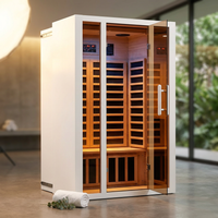 2 Person Extendable FAR Infrared Sauna for Home, Hemlock Wood Low EMF 6 Carbon Heaters Indoor Saunas with LED Lights, Bluetooth Speaker, Digital Control Panel, and Seating Bench — Studio Shot