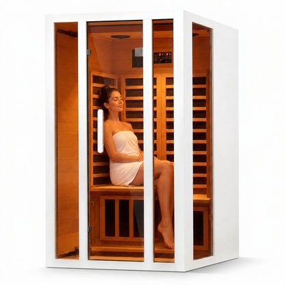 Home Infrared Sauna Built for Daily Wellness, FAR Therapy, Low EMF Carbon Heaters, Hemlock Wood