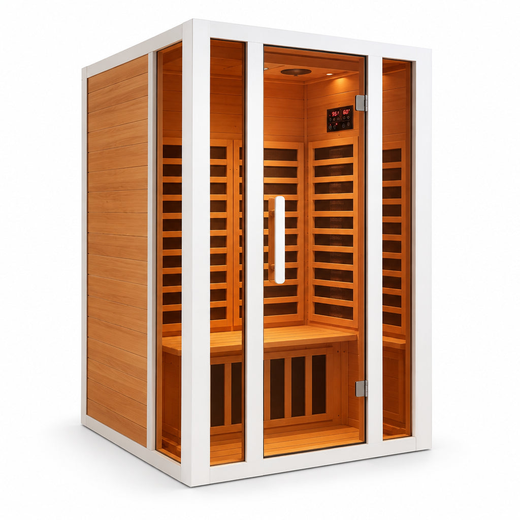 Home Infrared Sauna Built for Daily Wellness, FAR Therapy, Low EMF Carbon Heaters, Hemlock Wood