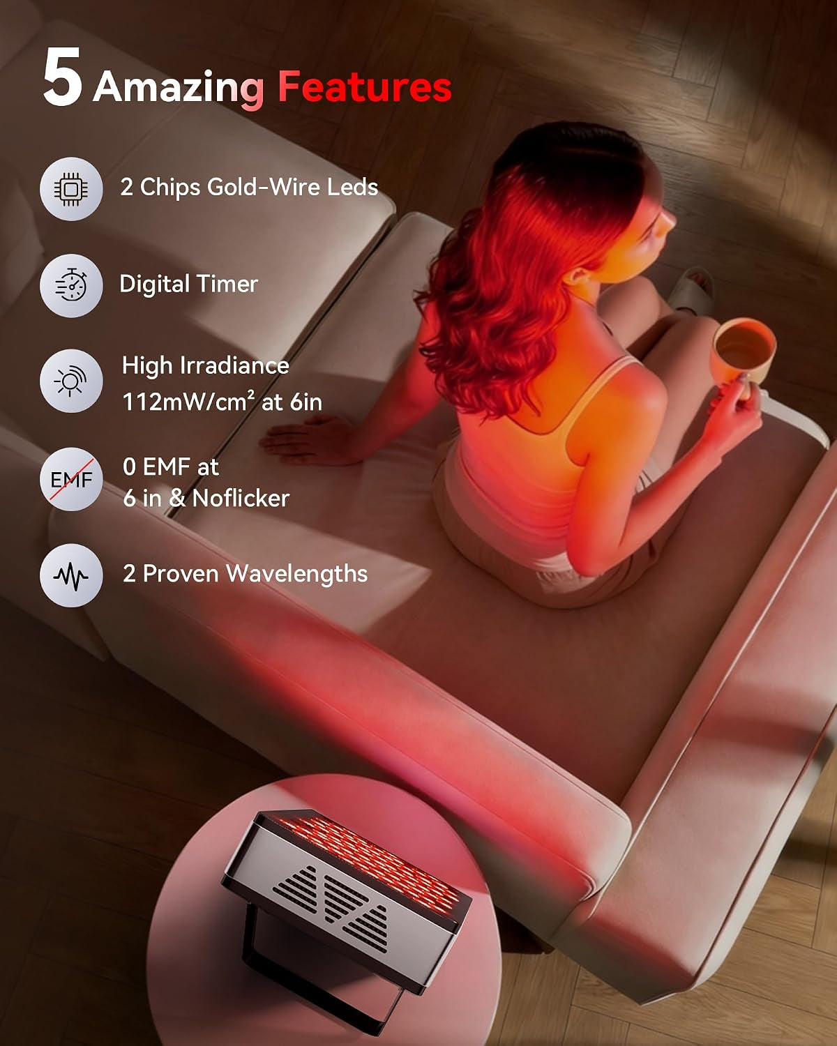 Red Light Therapy Panel for Full Body Face, Dual Chip 660Nm 850Nm