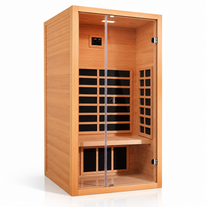 1 Person Extendable FAR Infrared Sauna for Home, Hemlock Wood Low EMF 6 Carbon Heaters Indoor Saunas with LED Lights, Bluetooth Speaker, Digital Control Panel, and Seating Bench