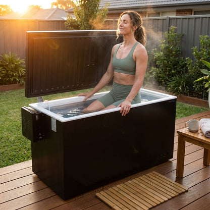 Cold Plunge Tub Designed for Daily Recovery, Built-In Cooling, Ozone Sanitization, Weatherproof Design — Lifestyle