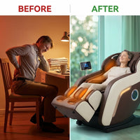 Full Body Massage Chair with Zero Gravity, Heated Back & Legs, 20 Airbags, Bluetooth, Shiatsu Recliner for Home — Before & After