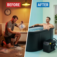Ice Bath Chiller & Cold Plunge Tub Kit, 1/3HP Cold Plunge Chiller with External Pump & Filter, XXL 148Gal Upgraded Ice Pod, Cold Plunge Tub with Water Chiller for Cold Therapy Recovery — Before & After