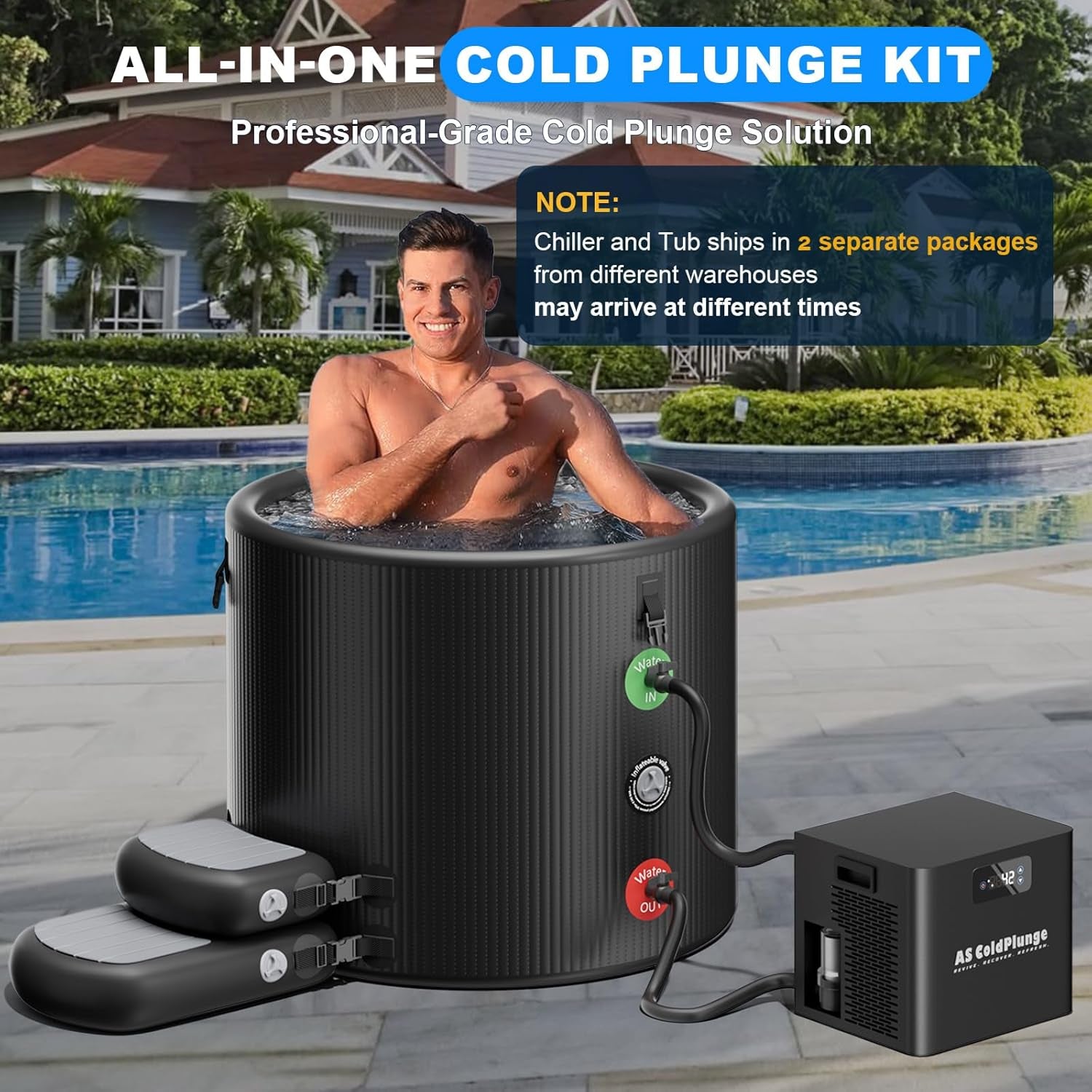 Ice Bath Tub & Cold Plunge Chiller Kit, 1/3HP Ice Bath Chiller with Built-In Pump & Filter, XL 120 Gal Insulated Ice Pod Pro, Cold Plunge Tub with Water Chiller for Cold Therapy