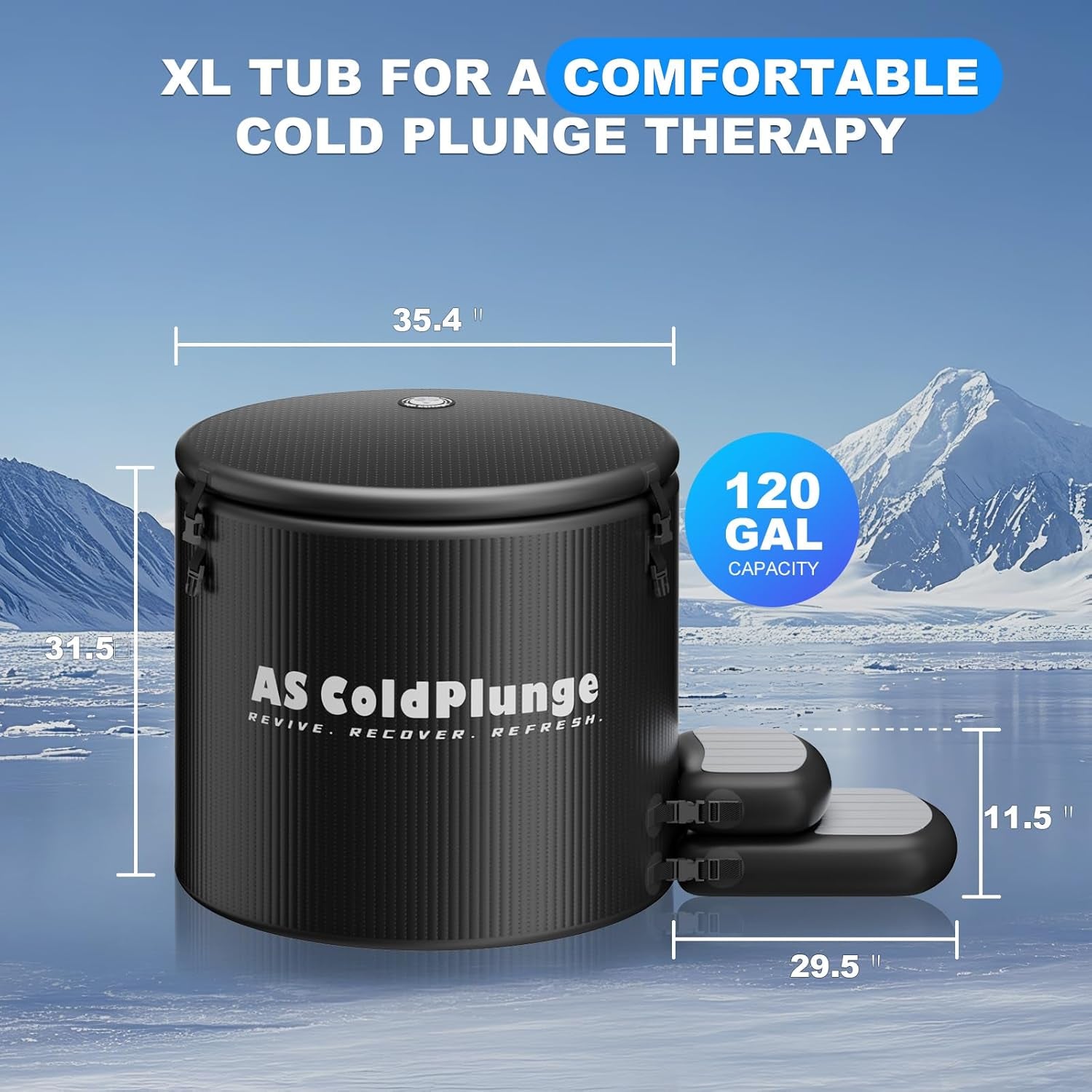 Ice Bath Tub & Cold Plunge Chiller Kit, 1/3HP Ice Bath Chiller with Built-In Pump & Filter, XL 120 Gal Insulated Ice Pod Pro, Cold Plunge Tub with Water Chiller for Cold Therapy